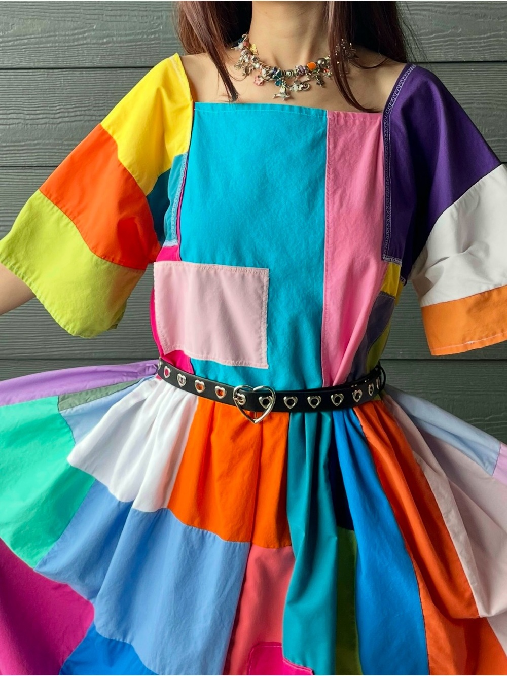 Handmade Quilted Patchwork Colorblock Dress SKU 08121 - Picture 13 of 16